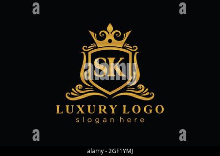SK Letter Royal Luxury Logo template in vector art for Restaurant, Royalty, Boutique, Cafe, Hotel, Heraldic, Jewelry, Fashion and other vector illustr Stock Vector