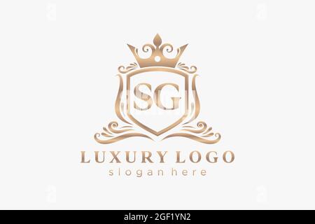 SG Letter Royal Luxury Logo template in vector art for Restaurant, Royalty, Boutique, Cafe, Hotel, Heraldic, Jewelry, Fashion and other vector illustr Stock Vector
