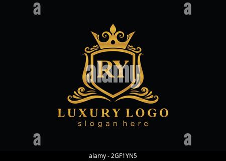 RY Letter Royal Luxury Logo template in vector art for Restaurant, Royalty, Boutique, Cafe, Hotel, Heraldic, Jewelry, Fashion and other vector illustr Stock Vector