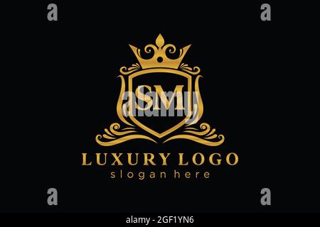 SM Letter Royal Luxury Logo template in vector art for Restaurant, Royalty, Boutique, Cafe, Hotel, Heraldic, Jewelry, Fashion and other vector illustr Stock Vector