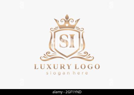 SI Letter Royal Luxury Logo template in vector art for Restaurant, Royalty, Boutique, Cafe, Hotel, Heraldic, Jewelry, Fashion and other vector illustr Stock Vector