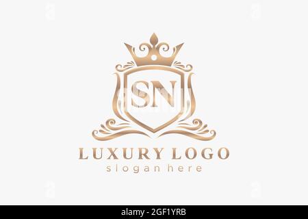 SN Letter Royal Luxury Logo template in vector art for Restaurant, Royalty, Boutique, Cafe, Hotel, Heraldic, Jewelry, Fashion and other vector illustr Stock Vector