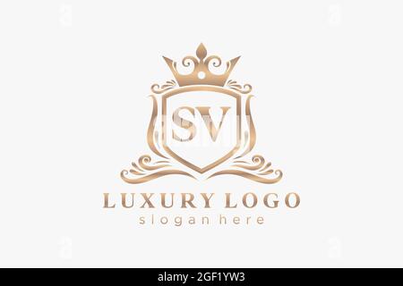 SV Letter Royal Luxury Logo template in vector art for Restaurant, Royalty, Boutique, Cafe, Hotel, Heraldic, Jewelry, Fashion and other vector illustr Stock Vector