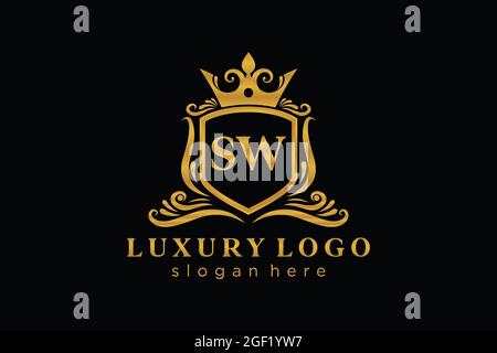 SW Letter Royal Luxury Logo template in vector art for Restaurant, Royalty, Boutique, Cafe, Hotel, Heraldic, Jewelry, Fashion and other vector illustr Stock Vector