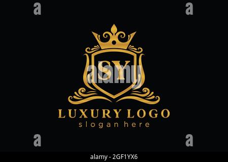 SY Letter Royal Luxury Logo template in vector art for Restaurant, Royalty, Boutique, Cafe, Hotel, Heraldic, Jewelry, Fashion and other vector illustr Stock Vector