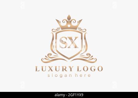 SX Letter Royal Luxury Logo template in vector art for Restaurant, Royalty, Boutique, Cafe, Hotel, Heraldic, Jewelry, Fashion and other vector illustr Stock Vector
