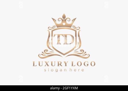 TD Letter Royal Luxury Logo template in vector art for Restaurant, Royalty, Boutique, Cafe, Hotel, Heraldic, Jewelry, Fashion and other vector illustr Stock Vector