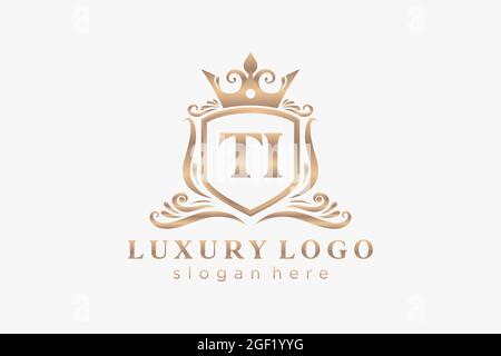 TI Letter Royal Luxury Logo template in vector art for Restaurant, Royalty, Boutique, Cafe, Hotel, Heraldic, Jewelry, Fashion and other vector illustr Stock Vector