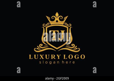 TJ Letter Royal Luxury Logo template in vector art for Restaurant, Royalty, Boutique, Cafe, Hotel, Heraldic, Jewelry, Fashion and other vector illustr Stock Vector