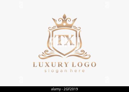 TX Letter Royal Luxury Logo template in vector art for Restaurant, Royalty, Boutique, Cafe, Hotel, Heraldic, Jewelry, Fashion and other vector illustr Stock Vector