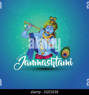 happy janmashtami simple greetings. poster, banner, template. vector illustration design Stock Vector
