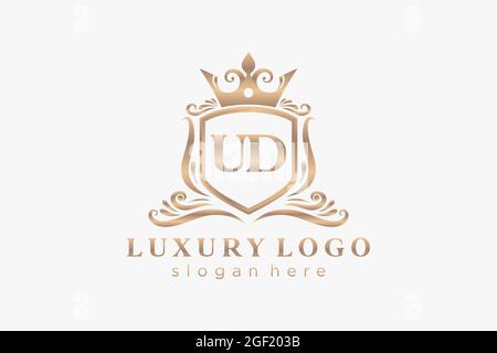 UD Letter Royal Luxury Logo template in vector art for Restaurant, Royalty, Boutique, Cafe, Hotel, Heraldic, Jewelry, Fashion and other vector illustr Stock Vector