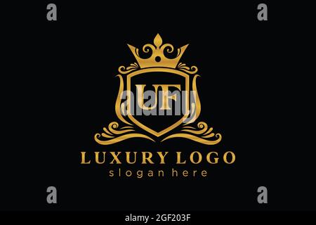 UF Letter Royal Luxury Logo template in vector art for Restaurant, Royalty, Boutique, Cafe, Hotel, Heraldic, Jewelry, Fashion and other vector illustr Stock Vector