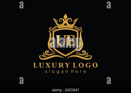 UE Letter Royal Luxury Logo template in vector art for Restaurant, Royalty, Boutique, Cafe, Hotel, Heraldic, Jewelry, Fashion and other vector illustr Stock Vector