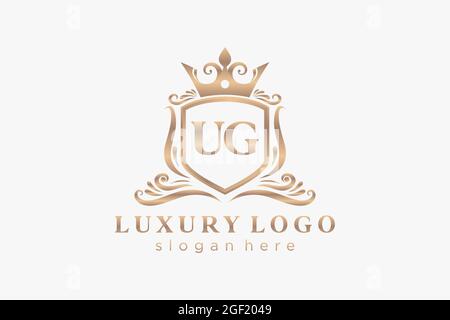 UG Letter Royal Luxury Logo template in vector art for Restaurant, Royalty, Boutique, Cafe, Hotel, Heraldic, Jewelry, Fashion and other vector illustr Stock Vector