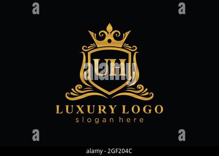 UH Letter Royal Luxury Logo template in vector art for Restaurant, Royalty, Boutique, Cafe, Hotel, Heraldic, Jewelry, Fashion and other vector illustr Stock Vector