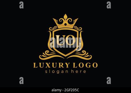 UO Letter Royal Luxury Logo template in vector art for Restaurant, Royalty, Boutique, Cafe, Hotel, Heraldic, Jewelry, Fashion and other vector illustr Stock Vector