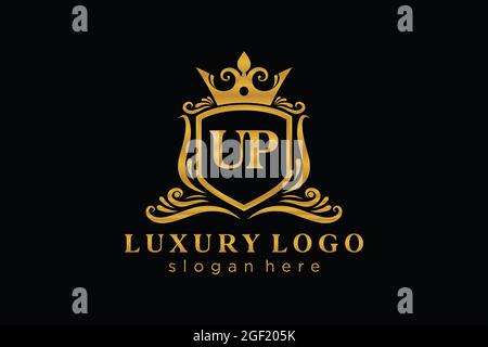 UP Letter Royal Luxury Logo template in vector art for Restaurant, Royalty, Boutique, Cafe, Hotel, Heraldic, Jewelry, Fashion and other vector illustr Stock Vector