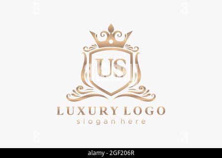 US Letter Royal Luxury Logo template in vector art for Restaurant, Royalty, Boutique, Cafe, Hotel, Heraldic, Jewelry, Fashion and other vector illustr Stock Vector