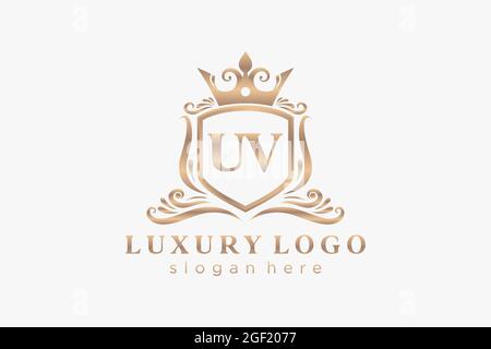 UV Letter Royal Luxury Logo template in vector art for Restaurant, Royalty, Boutique, Cafe, Hotel, Heraldic, Jewelry, Fashion and other vector illustr Stock Vector