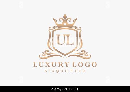 UL Letter Royal Luxury Logo template in vector art for Restaurant, Royalty, Boutique, Cafe, Hotel, Heraldic, Jewelry, Fashion and other vector illustr Stock Vector