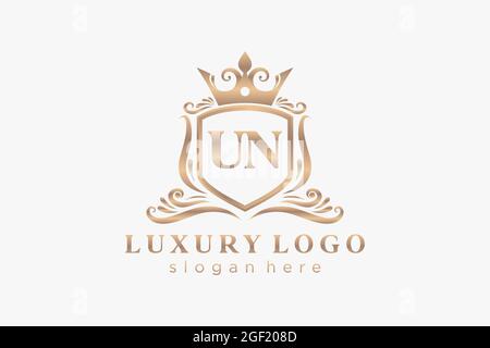 UN Letter Royal Luxury Logo template in vector art for Restaurant, Royalty, Boutique, Cafe, Hotel, Heraldic, Jewelry, Fashion and other vector illustr Stock Vector