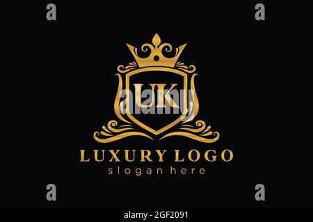 UK Letter Royal Luxury Logo template in vector art for Restaurant, Royalty, Boutique, Cafe, Hotel, Heraldic, Jewelry, Fashion and other vector illustr Stock Vector