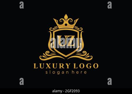 UZ Letter Royal Luxury Logo template in vector art for Restaurant, Royalty, Boutique, Cafe, Hotel, Heraldic, Jewelry, Fashion and other vector illustr Stock Vector