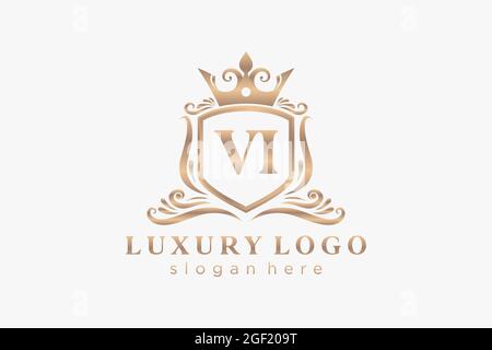 VI Letter Royal Luxury Logo template in vector art for Restaurant, Royalty, Boutique, Cafe, Hotel, Heraldic, Jewelry, Fashion and other vector illustr Stock Vector