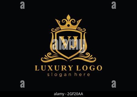 VJ Letter Royal Luxury Logo template in vector art for Restaurant, Royalty, Boutique, Cafe, Hotel, Heraldic, Jewelry, Fashion and other vector illustr Stock Vector