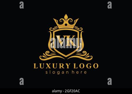 VK Letter Royal Luxury Logo template in vector art for Restaurant, Royalty, Boutique, Cafe, Hotel, Heraldic, Jewelry, Fashion and other vector illustr Stock Vector