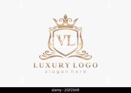 VL Letter Royal Luxury Logo template in vector art for Restaurant, Royalty, Boutique, Cafe, Hotel, Heraldic, Jewelry, Fashion and other vector illustr Stock Vector