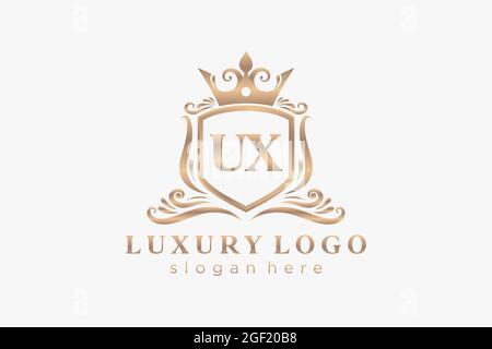 UX Letter Royal Luxury Logo template in vector art for Restaurant, Royalty, Boutique, Cafe, Hotel, Heraldic, Jewelry, Fashion and other vector illustr Stock Vector