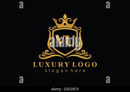 VU Letter Royal Luxury Logo template in vector art for Restaurant, Royalty, Boutique, Cafe, Hotel, Heraldic, Jewelry, Fashion and other vector illustr Stock Vector