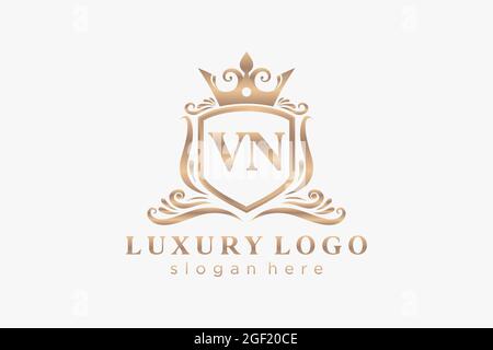VN Letter Royal Luxury Logo template in vector art for Restaurant, Royalty, Boutique, Cafe, Hotel, Heraldic, Jewelry, Fashion and other vector illustr Stock Vector