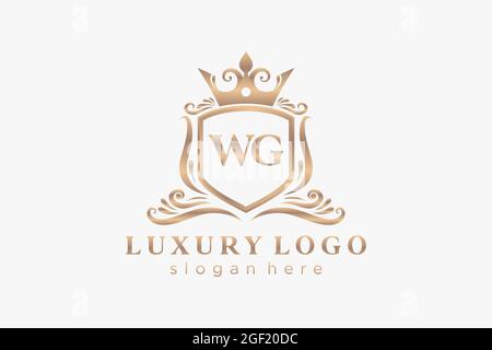 WG Letter Royal Luxury Logo template in vector art for Restaurant, Royalty, Boutique, Cafe, Hotel, Heraldic, Jewelry, Fashion and other vector illustr Stock Vector