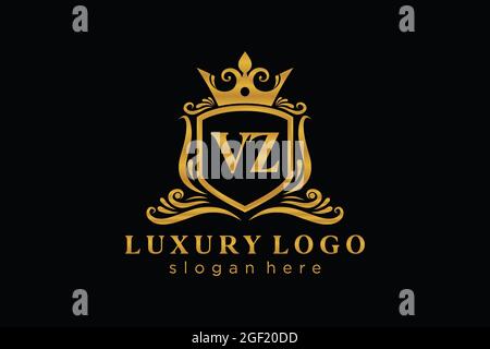 VZ Letter Royal Luxury Logo template in vector art for Restaurant, Royalty, Boutique, Cafe, Hotel, Heraldic, Jewelry, Fashion and other vector illustr Stock Vector