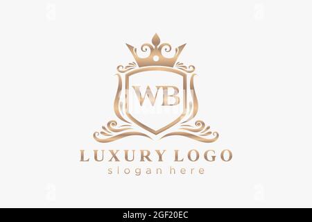 WB Letter Royal Luxury Logo template in vector art for Restaurant, Royalty, Boutique, Cafe, Hotel, Heraldic, Jewelry, Fashion and other vector illustr Stock Vector