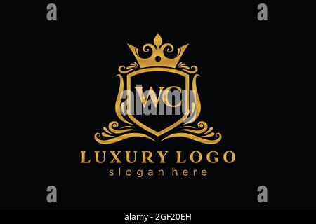 WC Letter Royal Luxury Logo template in vector art for Restaurant, Royalty, Boutique, Cafe, Hotel, Heraldic, Jewelry, Fashion and other vector illustr Stock Vector