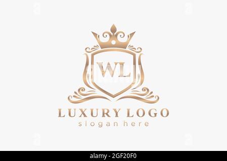 WL Letter Royal Luxury Logo template in vector art for Restaurant, Royalty, Boutique, Cafe, Hotel, Heraldic, Jewelry, Fashion and other vector illustr Stock Vector