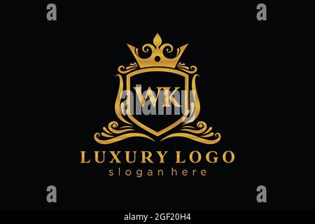 WK Letter Royal Luxury Logo template in vector art for Restaurant, Royalty, Boutique, Cafe, Hotel, Heraldic, Jewelry, Fashion and other vector illustr Stock Vector