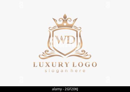 WD Letter Royal Luxury Logo template in vector art for Restaurant, Royalty, Boutique, Cafe, Hotel, Heraldic, Jewelry, Fashion and other vector illustr Stock Vector