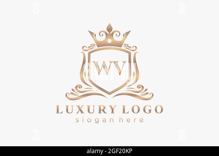 WV Letter Royal Luxury Logo template in vector art for Restaurant, Royalty, Boutique, Cafe, Hotel, Heraldic, Jewelry, Fashion and other vector illustr Stock Vector