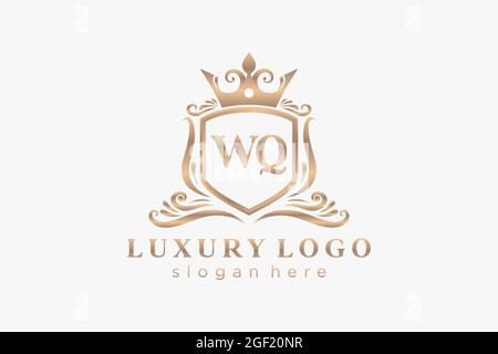 WQ Letter Royal Luxury Logo template in vector art for Restaurant, Royalty, Boutique, Cafe, Hotel, Heraldic, Jewelry, Fashion and other vector illustr Stock Vector