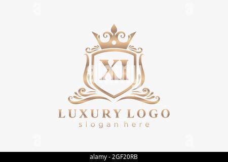 XI Letter Royal Luxury Logo template in vector art for Restaurant, Royalty, Boutique, Cafe, Hotel, Heraldic, Jewelry, Fashion and other vector illustr Stock Vector