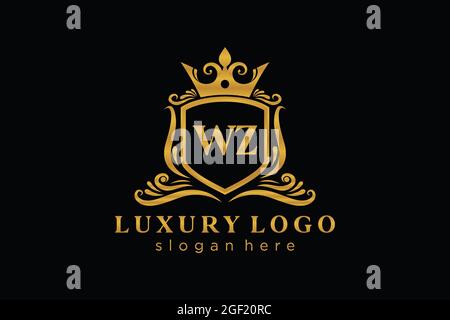 WZ Letter Royal Luxury Logo template in vector art for Restaurant, Royalty, Boutique, Cafe, Hotel, Heraldic, Jewelry, Fashion and other vector illustr Stock Vector