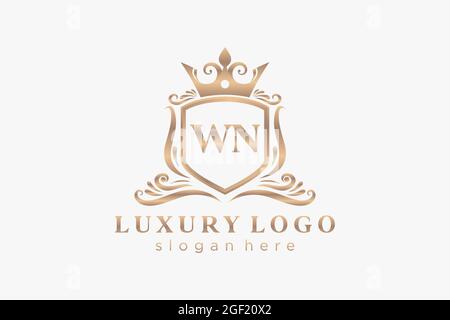 WN Letter Royal Luxury Logo template in vector art for Restaurant, Royalty, Boutique, Cafe, Hotel, Heraldic, Jewelry, Fashion and other vector illustr Stock Vector