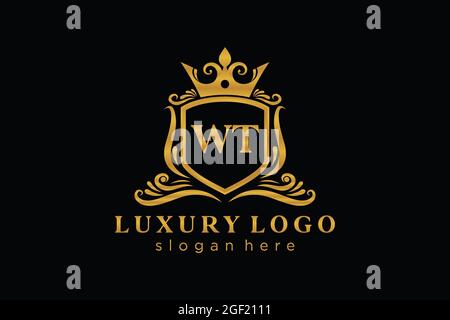 WT Letter Royal Luxury Logo template in vector art for Restaurant, Royalty, Boutique, Cafe, Hotel, Heraldic, Jewelry, Fashion and other vector illustr Stock Vector