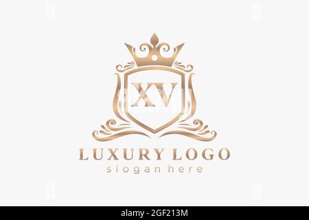 XV Letter Royal Luxury Logo template in vector art for Restaurant, Royalty, Boutique, Cafe, Hotel, Heraldic, Jewelry, Fashion and other vector illustr Stock Vector