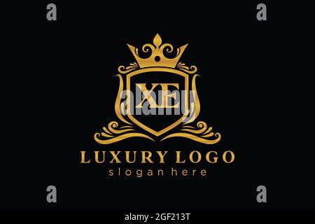 XE Letter Royal Luxury Logo template in vector art for Restaurant, Royalty, Boutique, Cafe, Hotel, Heraldic, Jewelry, Fashion and other vector illustr Stock Vector